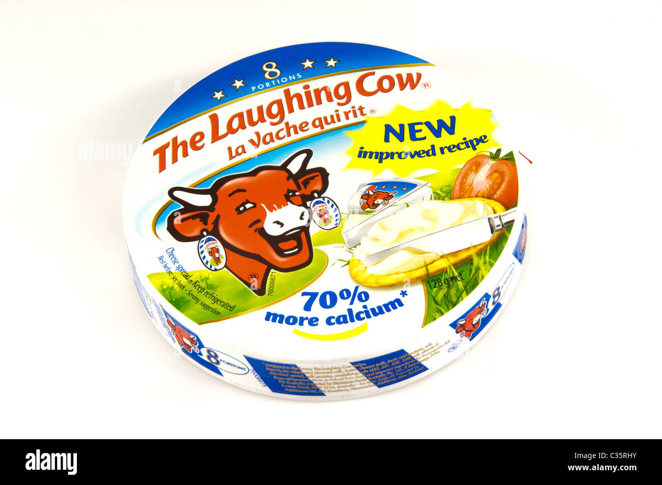 Die lachende Kuh Weichkäse in weißem Hintergrund Stockfoto