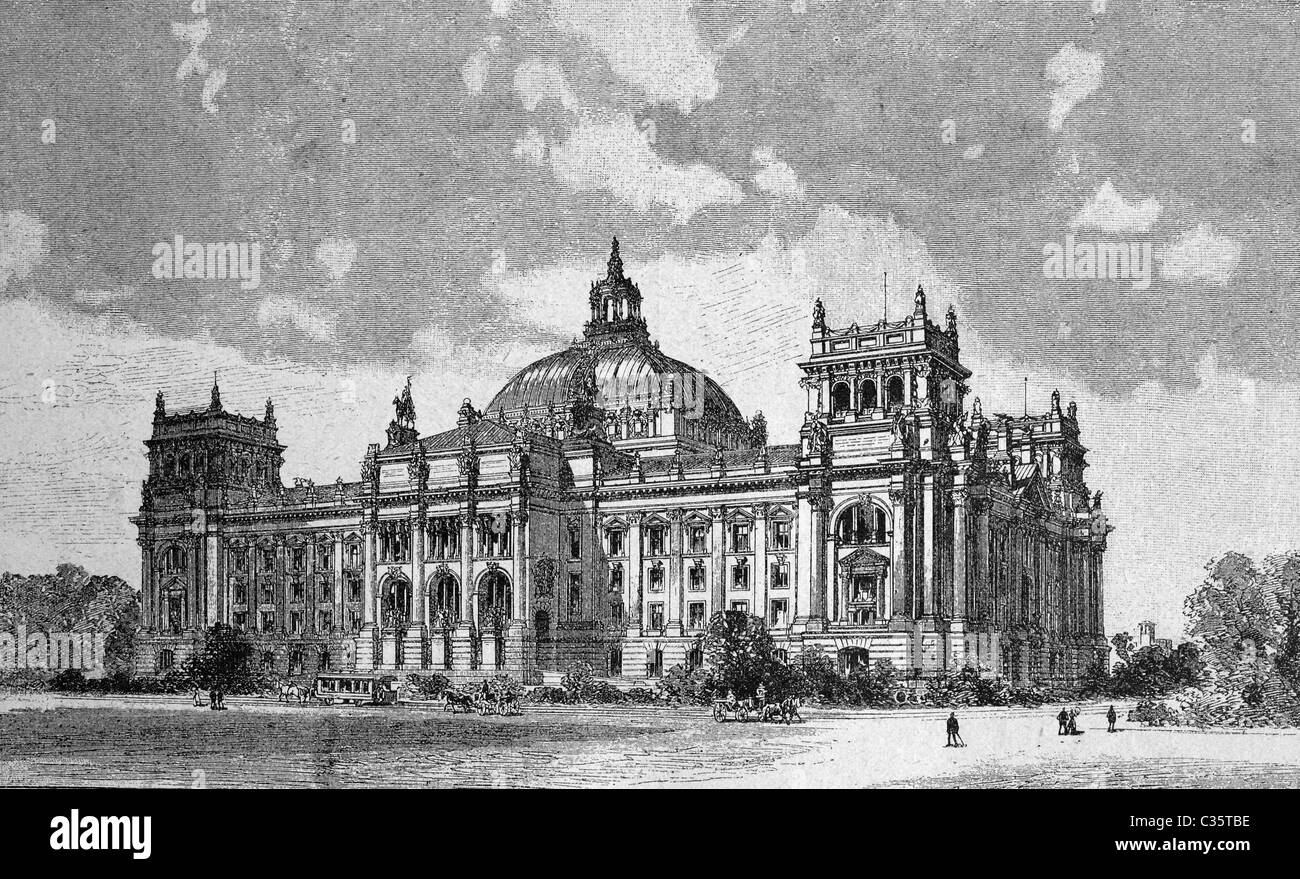 Deutschen Reichstagsgebäude in Berlin, Deutschland, Geschichtsbild, ca. 1893 Stockfoto