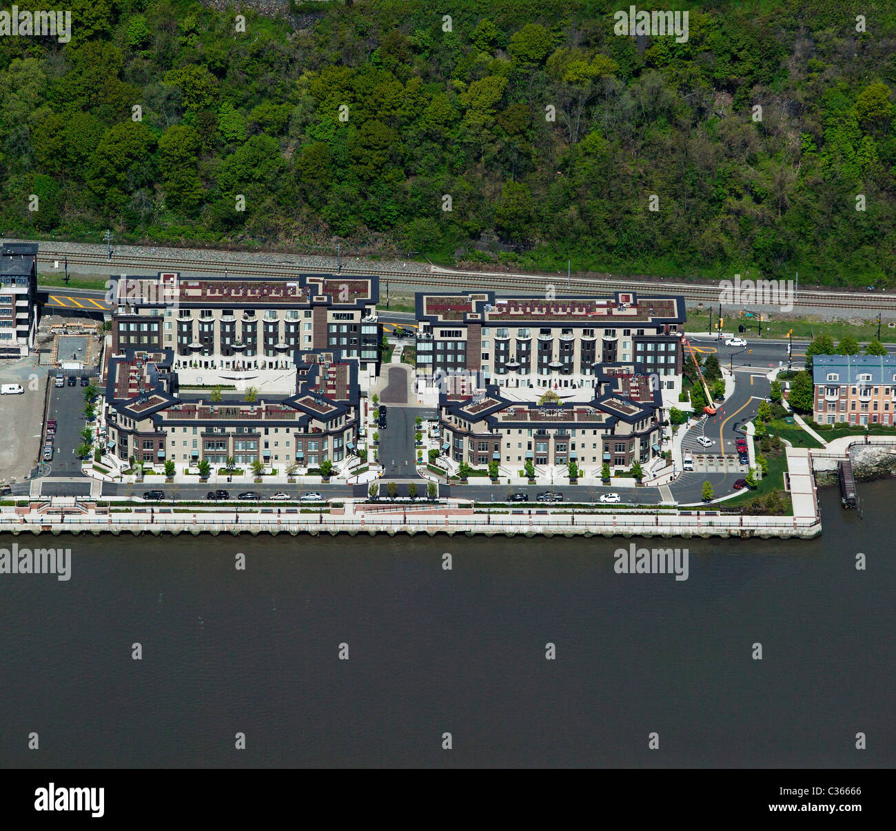 Luftbild oben Weehawken New Jersey Hudson River waterfront Stockfoto