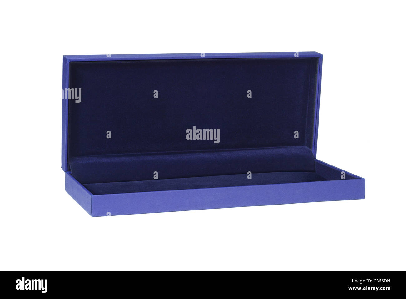 Geschenkkarton offene leere blaue rechteckige Form auf weißem Hintergrund Stockfoto