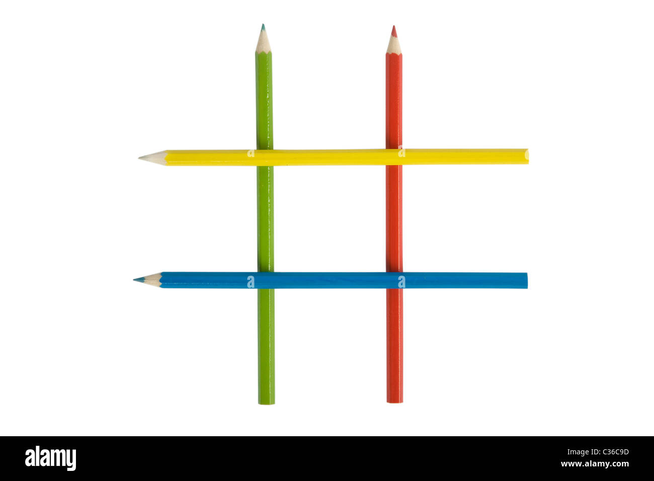 Nullen und Kreuze farbige Bleistift Board, Tic Tac Toe Stockfoto