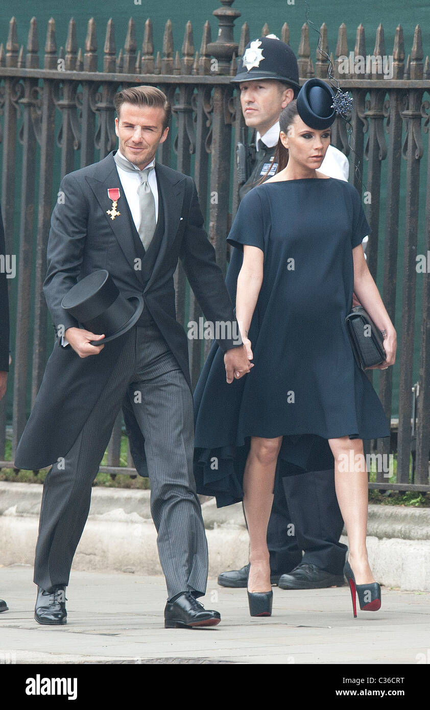 Die Hochzeit von Prinz William und Catherine Middleton. 29. April 2011.  David und Victoria Beckham kommen in der Westminster Abbey Stockfoto
