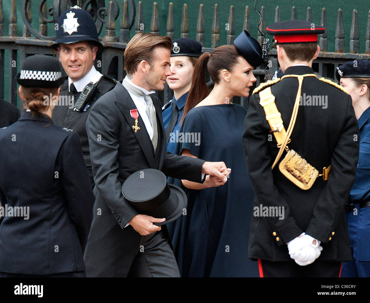Die Hochzeit von Prinz William und Catherine Middleton. 29. April 2011.  David und Victoria Beckham kommen in der Westminster Abbey Stockfoto