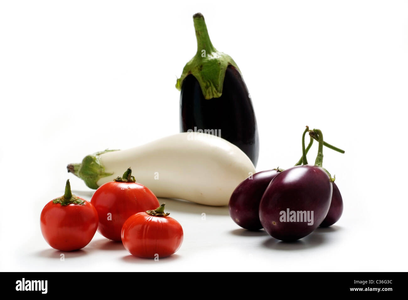 Verschiedene Arten von Auberginen Stockfoto