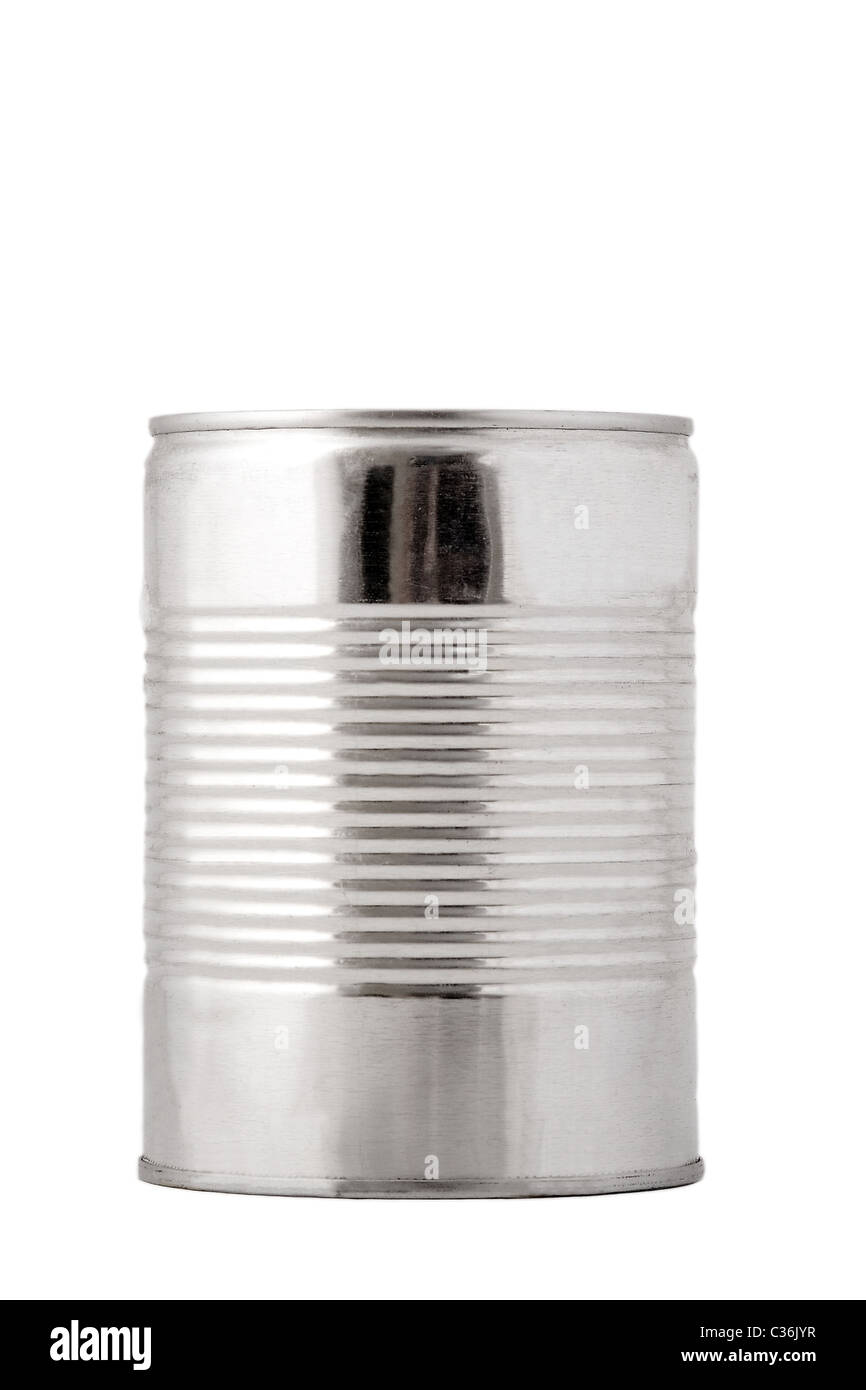 Vorderansicht des metallischen konservieren auf weißem Hintergrund Stockfoto