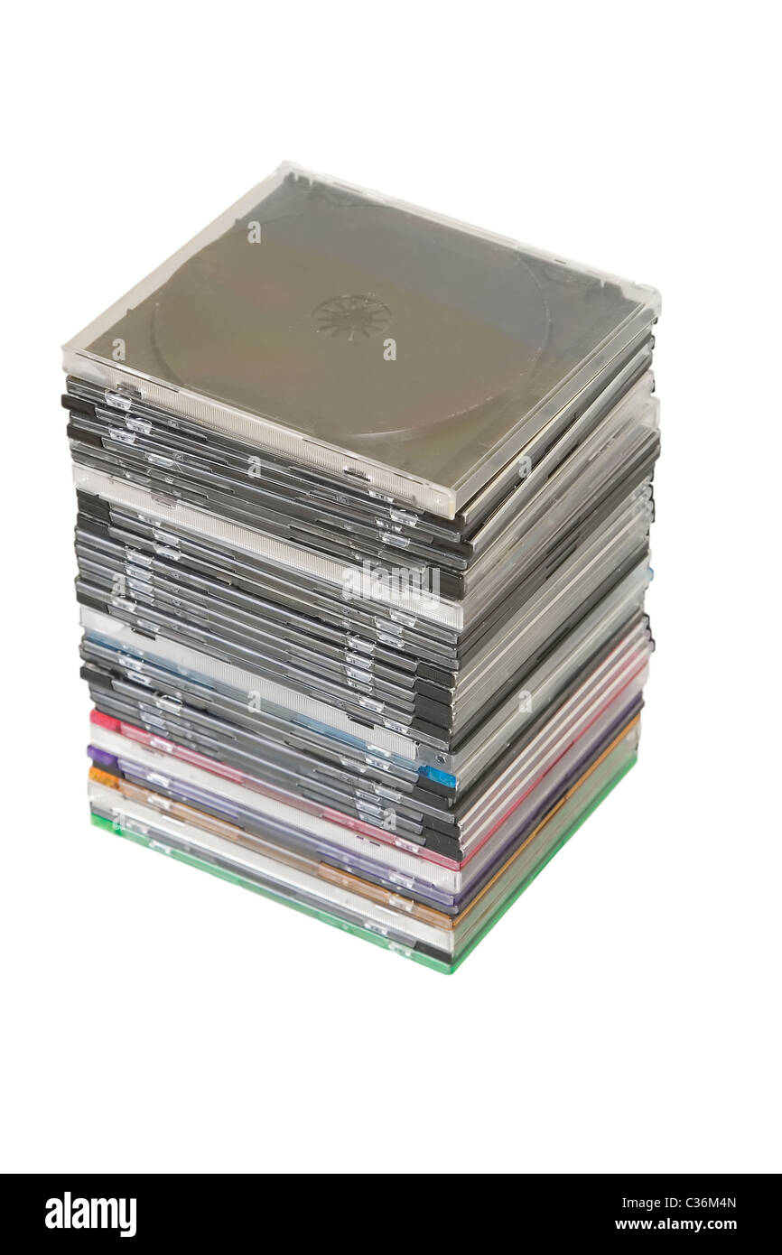 CD dvd aufgestapelt auf weißem Hintergrund Stockfoto