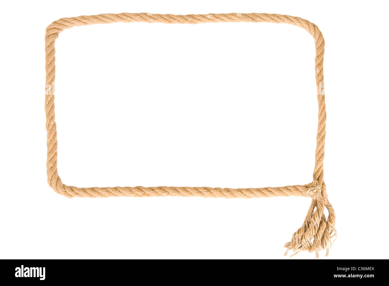 Rahmen aus Seil auf weißem Hintergrund Stockfoto