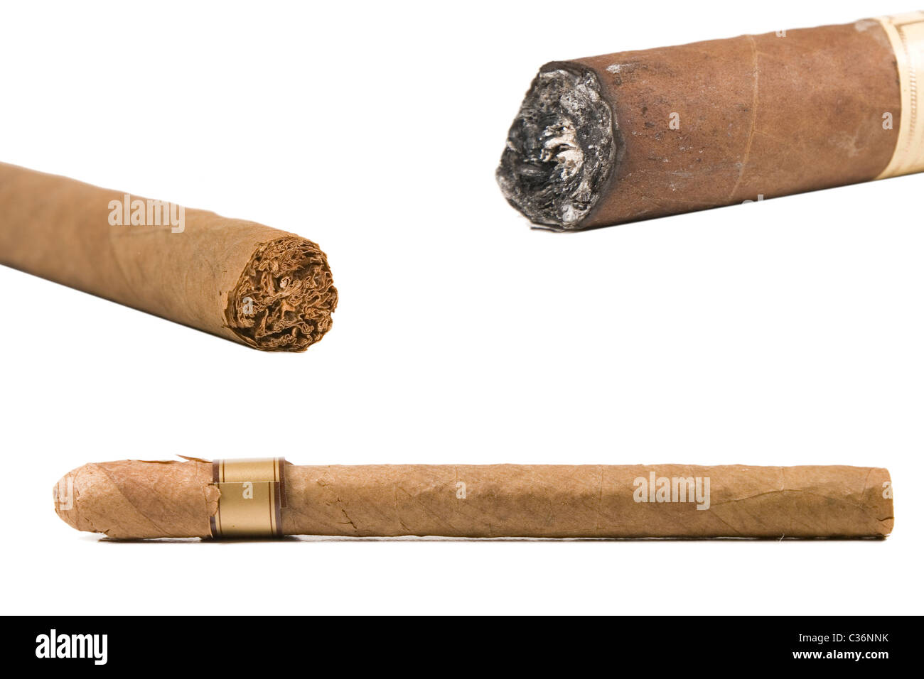 verschiedene Arten von braunen Zigarre auf weißem Hintergrund Stockfoto