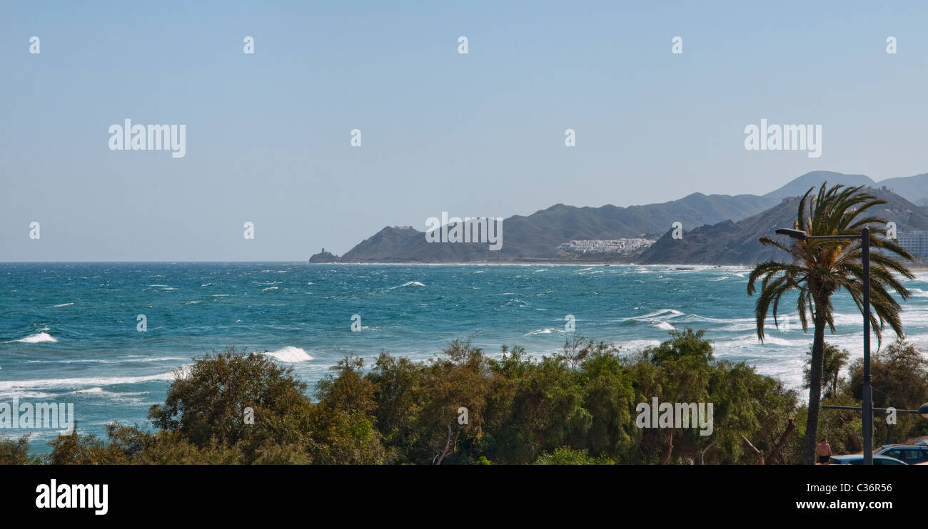 Strand von Pueblo Indalo, Mojácar, Almeria (Spanien) Stockfoto