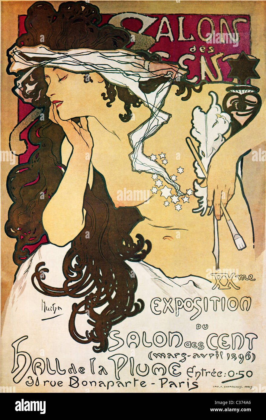 Mucha, Salon des Cent, 1896 Jugendstil Poster von Alphonse Mucha für eine Ausstellung seiner Werke in Paris Stockfoto