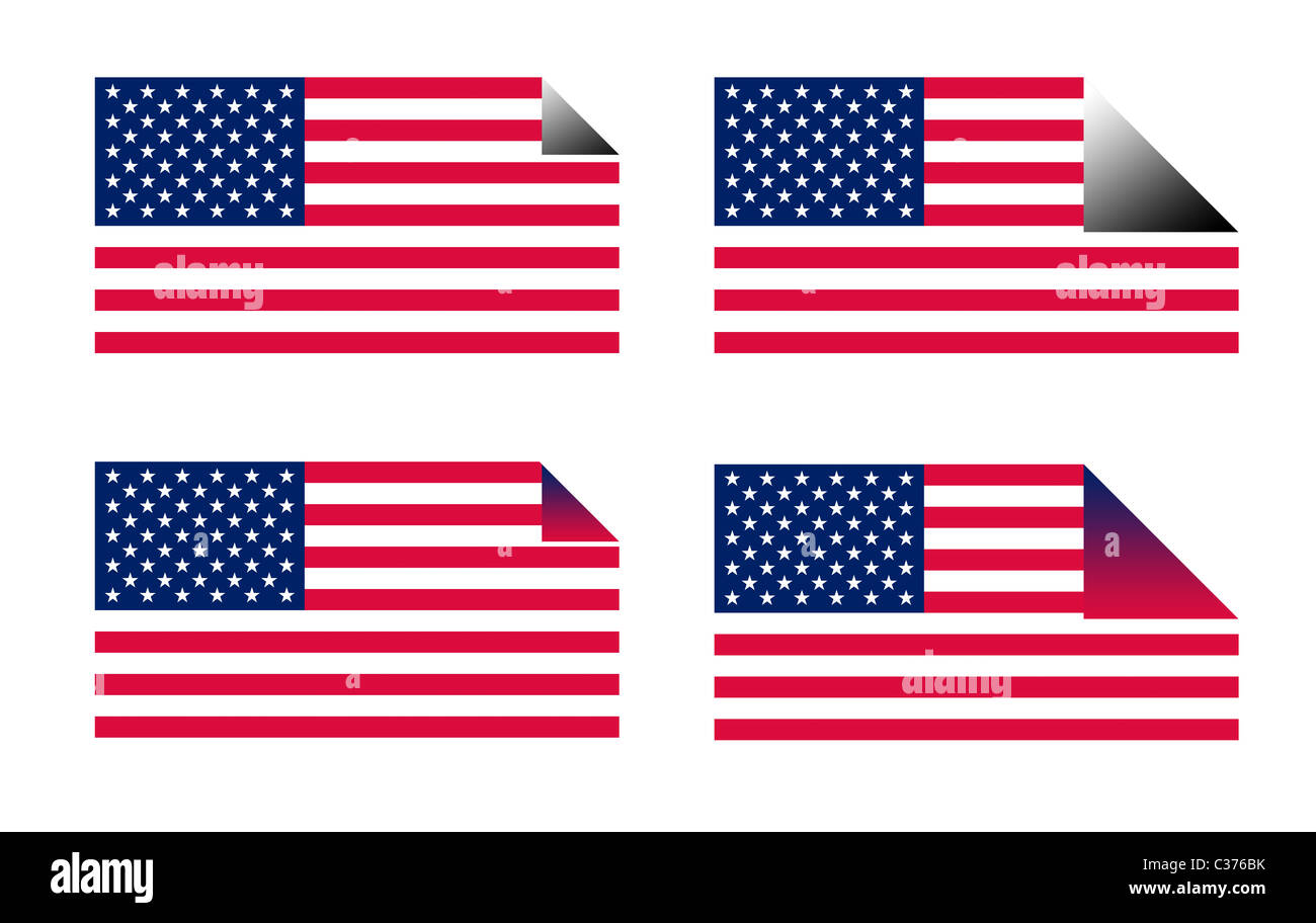 USA-Flagge-Sticks oder Etiketten; isoliert auf weißem Hintergrund. Stockfoto