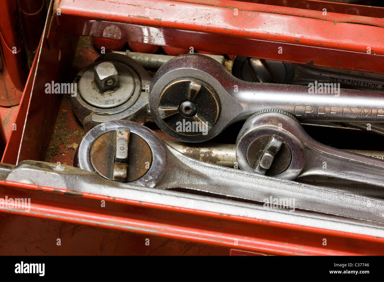 Kfz-Mechaniker-Tools in einem Werkzeugkoffer Stockfoto