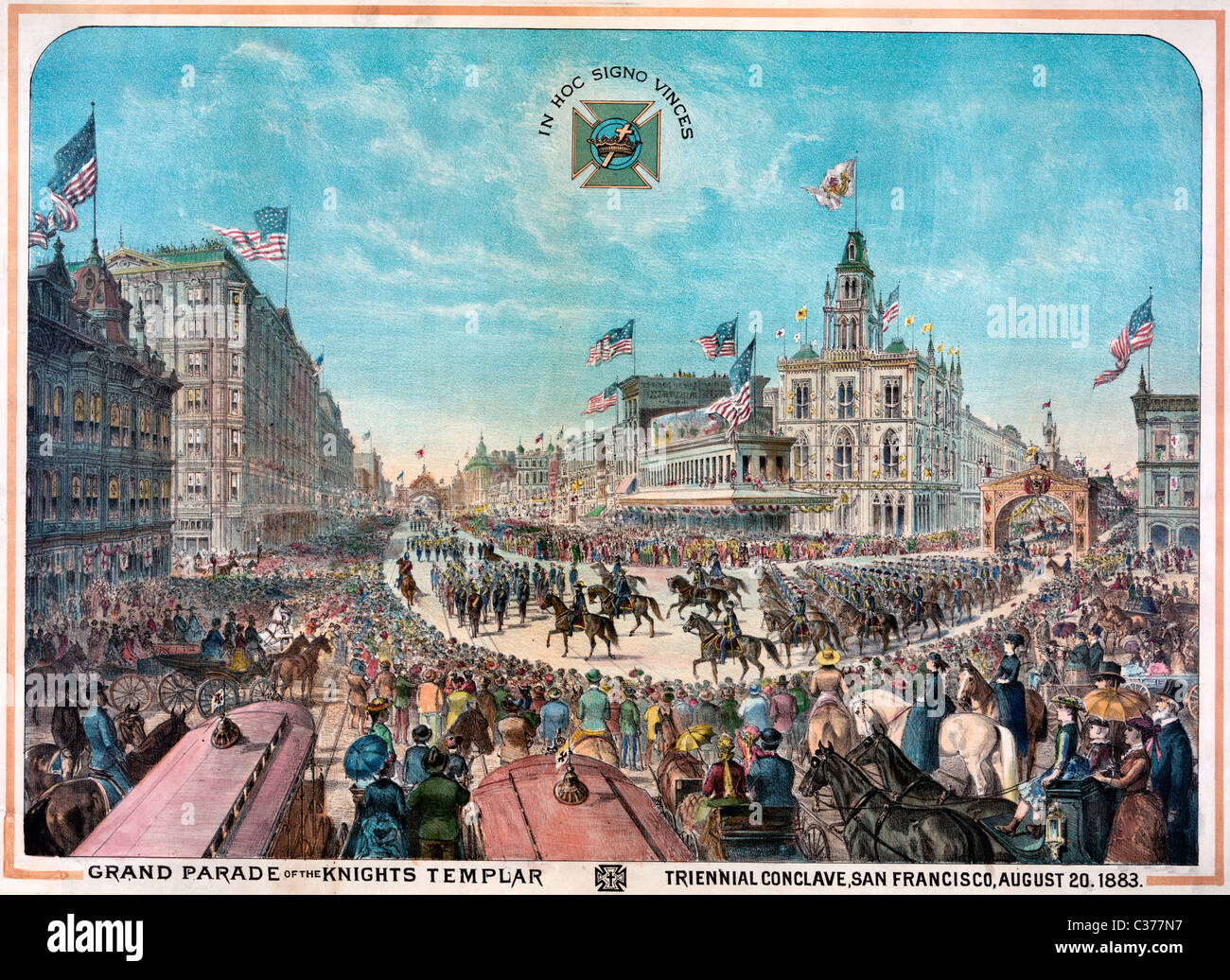 Große Parade des Templerordens Triennale Konklave, San Francisco, 20. August 1883 Stockfoto