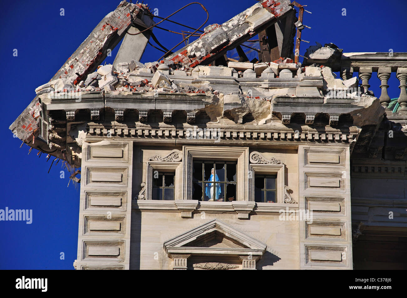 Erdbeben beschädigt Kathedrale des Allerheiligsten, Barbadoes Street, Christchurch, Canterbury, Neuseeland Stockfoto