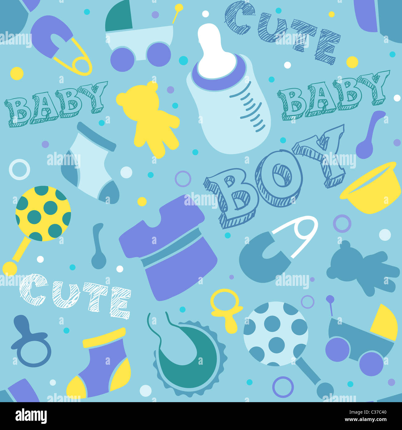 Nahtlose Hintergrund Illustration des Babys im Zusammenhang mit Icons Stockfoto