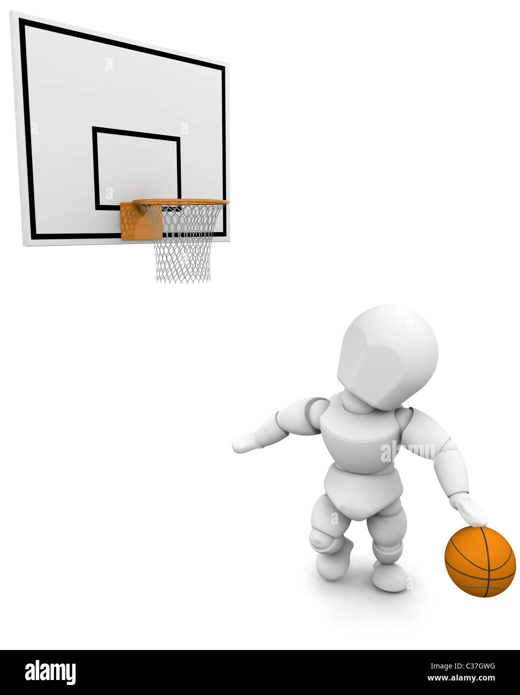 3D Mann isoliert über weißen Basketball spielen Stockfoto