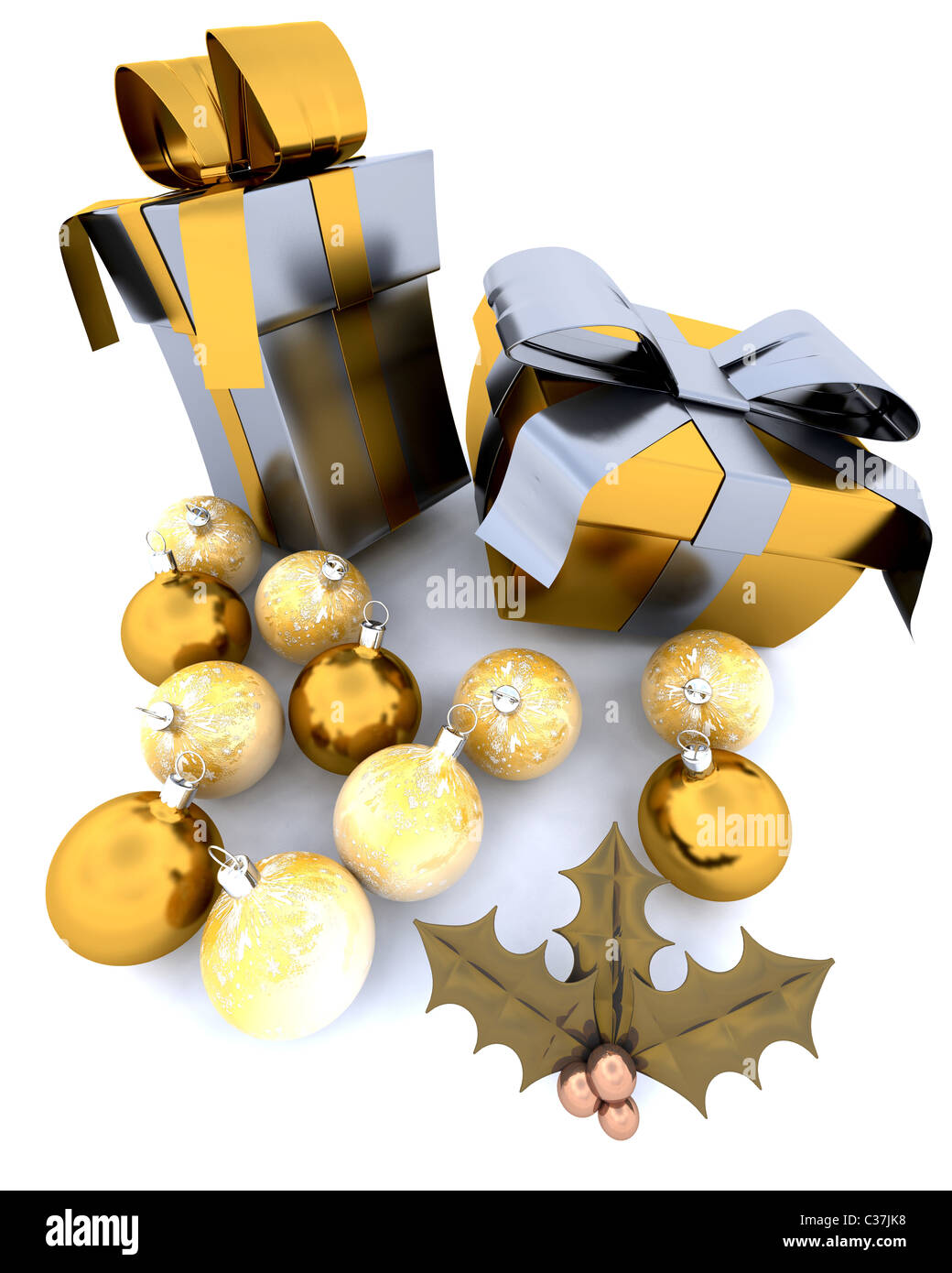 Weihnachtsgeschenke mit Kugeln Stockfoto