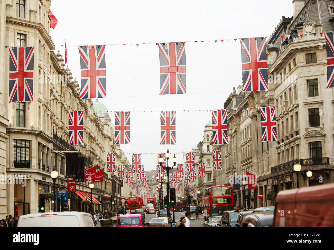 Regent street Union jacks Stockfoto