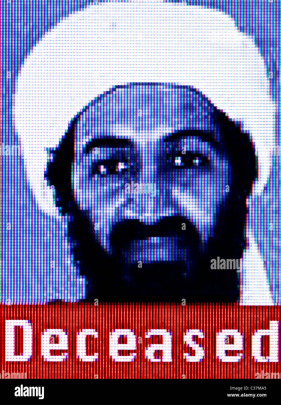 Aktualisierte Fahndungsfoto von Osama Bin Laden auf der FBI Most Wanted Website nach seinem Tod in den Händen der US Navy Seals in 2011. Stockfoto