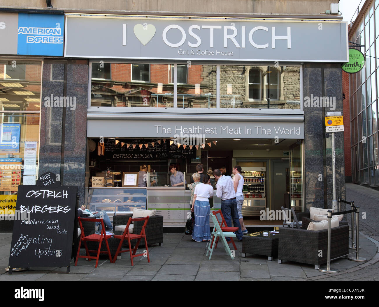 Ich liebe Ostrich Grill & Kaffee Haus Verkauf Strauß Burger in Nottingham, England, Vereinigtes Königreich Stockfoto