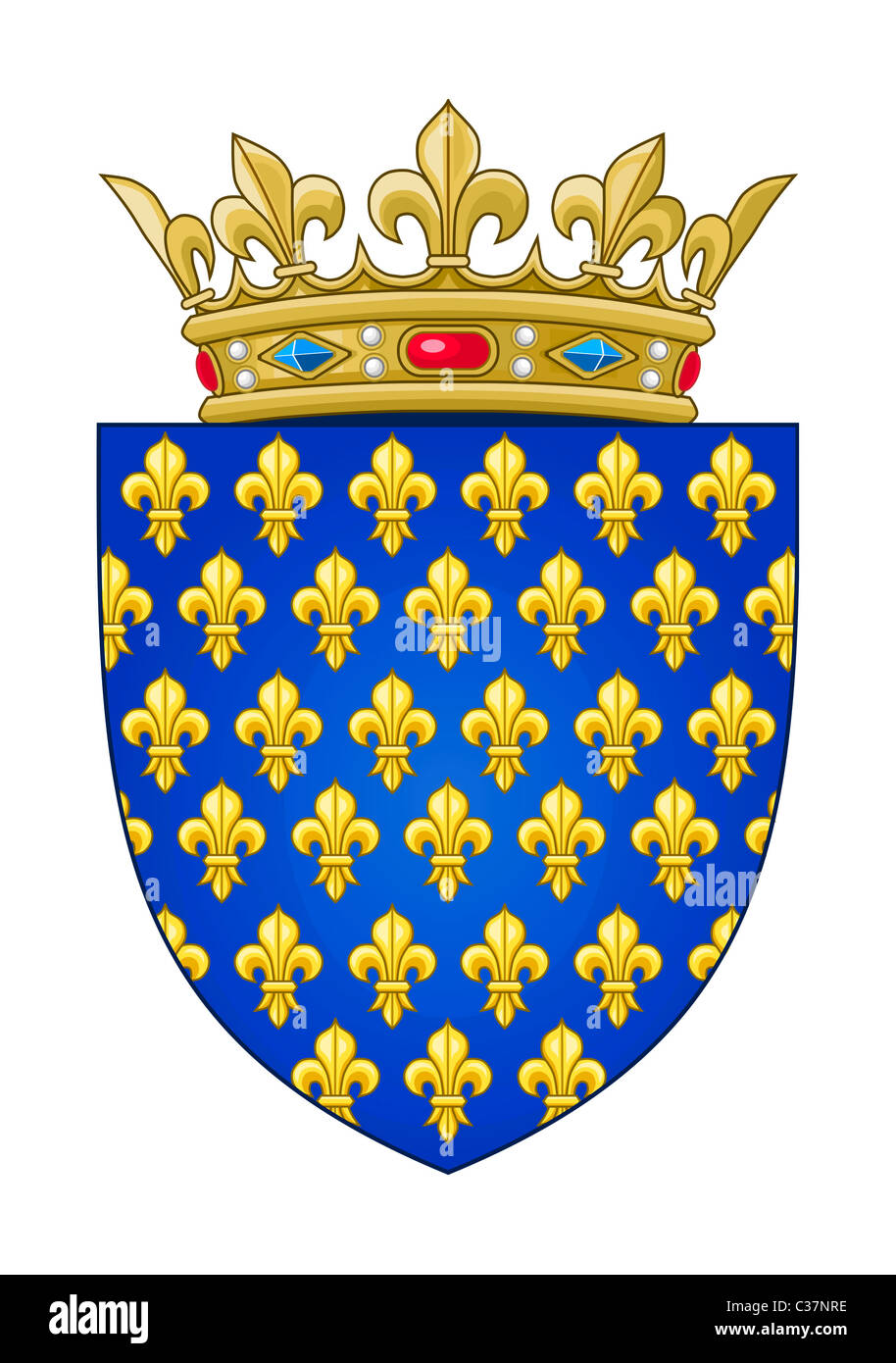 Französische heraldische Wappen; isoliert auf weißem Hintergrund. Stockfoto