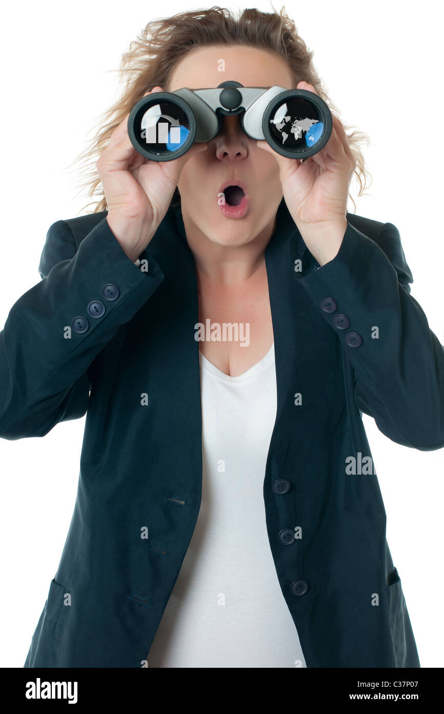 Geschäftsaussichten - Geschäftsfrau mit dem Fernglas Stockfoto