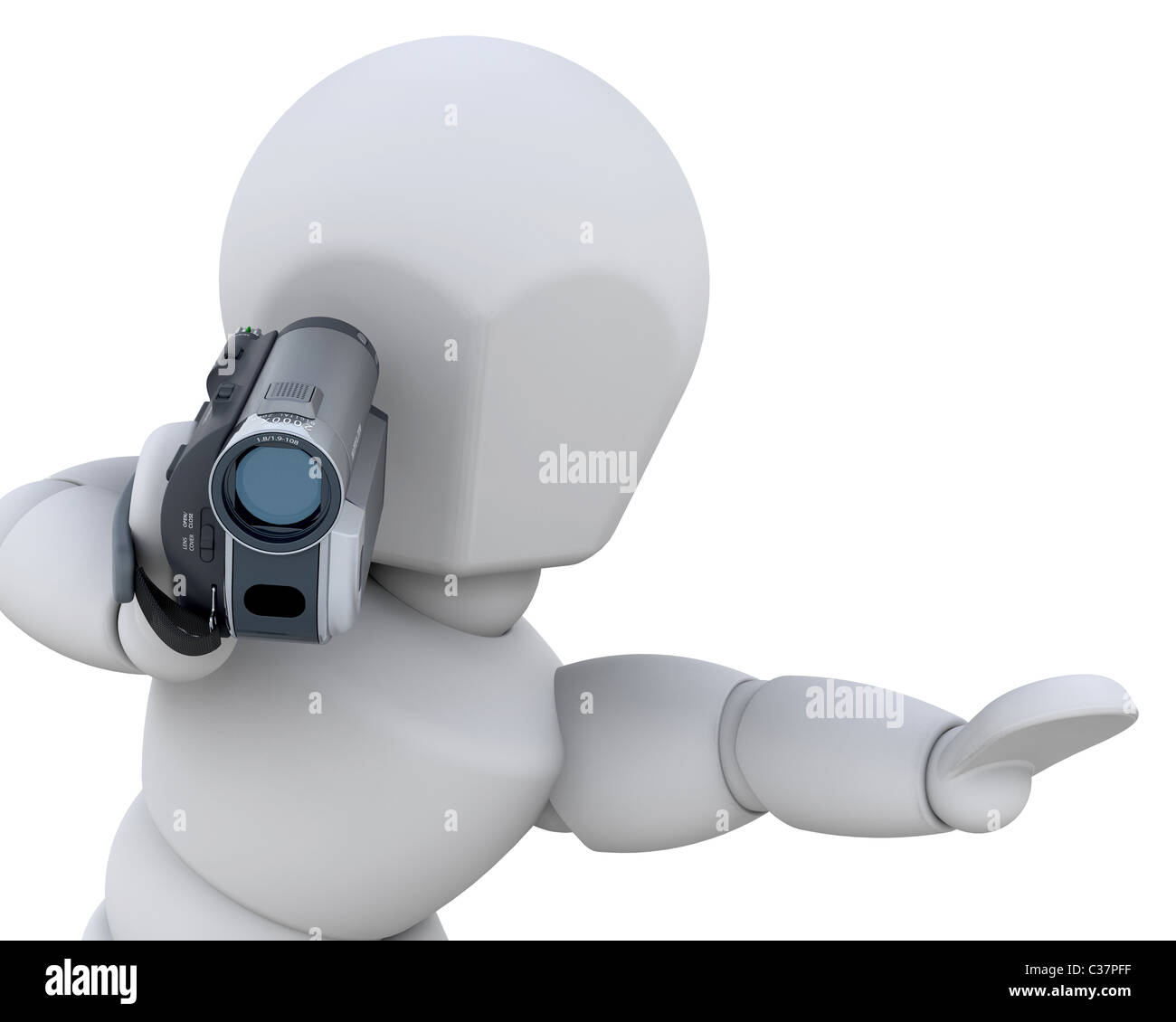 3D Mann mit einer Handycam isoliert Stockfoto