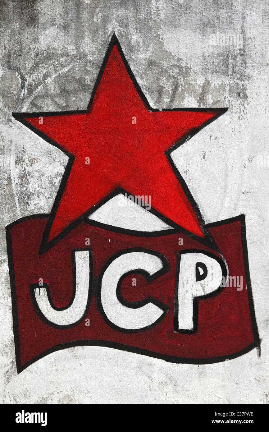 Das Abzeichen der portugiesischen kommunistischen Jugend Partei (Juventude Comunista Portuguesa). Stockfoto