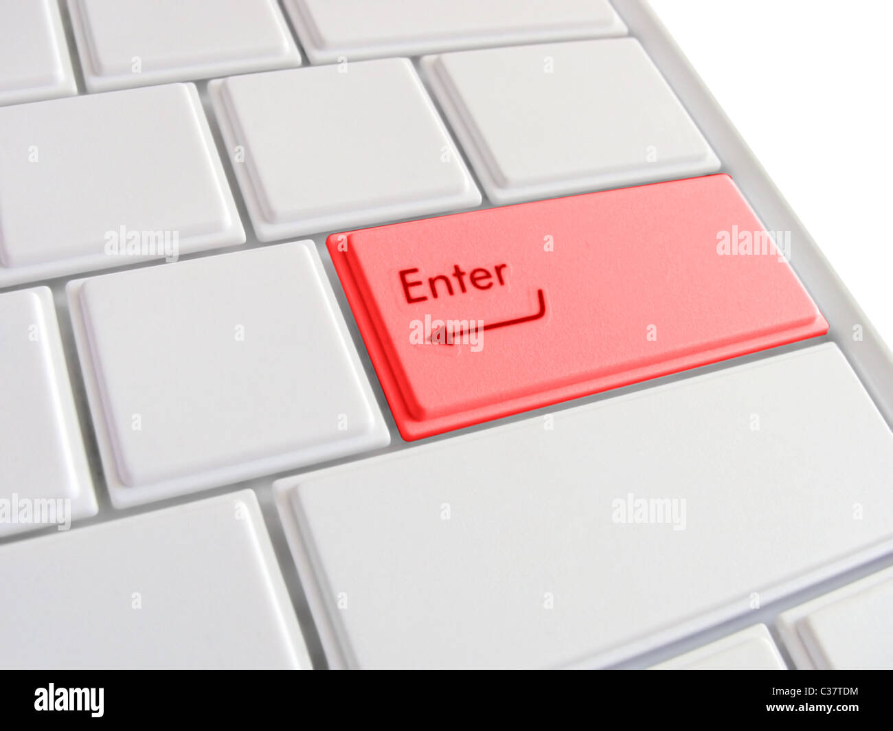 Laptop-Tastatur mit roten Enter-Taste Stockfoto