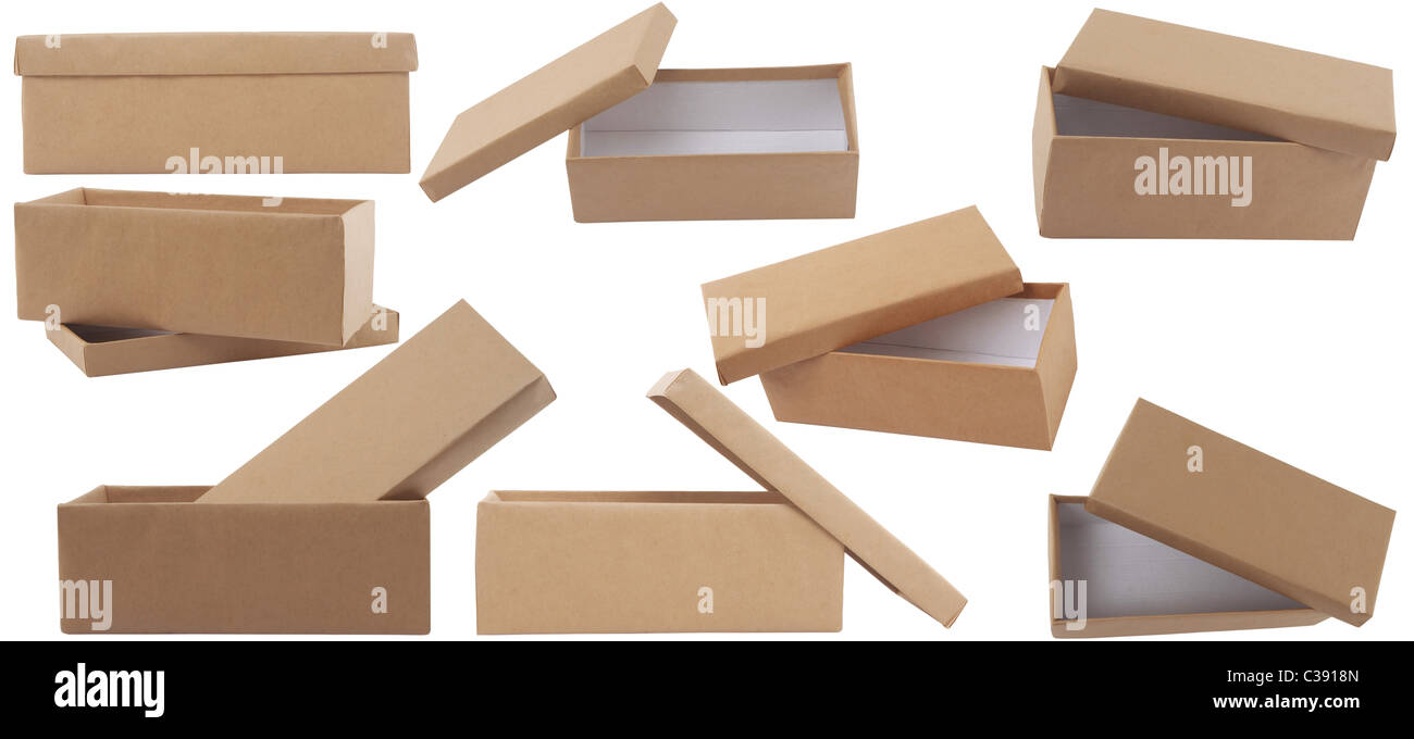 anderen Gesichtspunkt der leere braune Box mit Deckel auf weißem Hintergrund Stockfoto