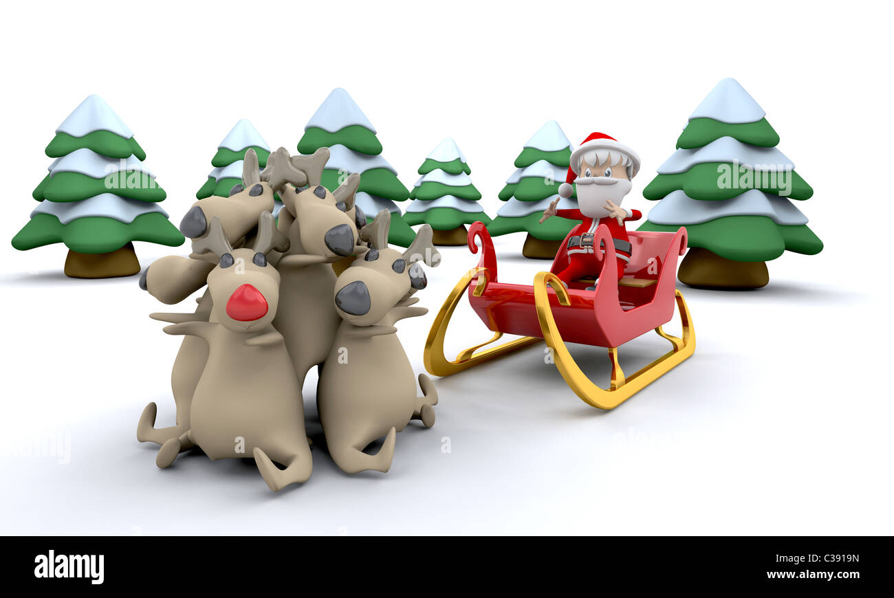 3D Render von Santa Claus und Geschenke Stockfoto