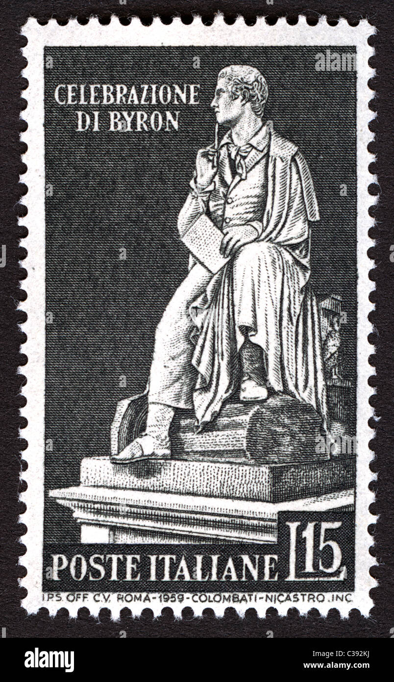 Italienische Post, 1959, Ausgabe für die Einweihung eines Denkmals für G.G.Byron in Rom. Stockfoto