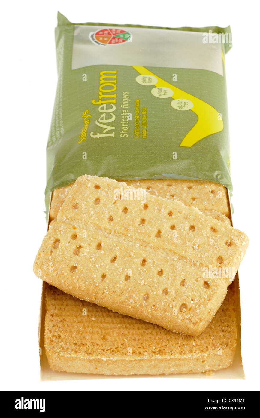 Paket von Sainsburys Freefrom frei von Gluten Weizen und Milchprodukte-Erdbeer-Finger Stockfoto