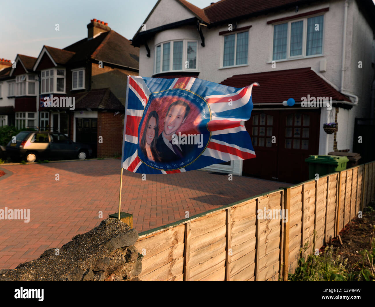 Königliche Hochzeit-Street-Haus die Hochzeit Flagge Stockfoto