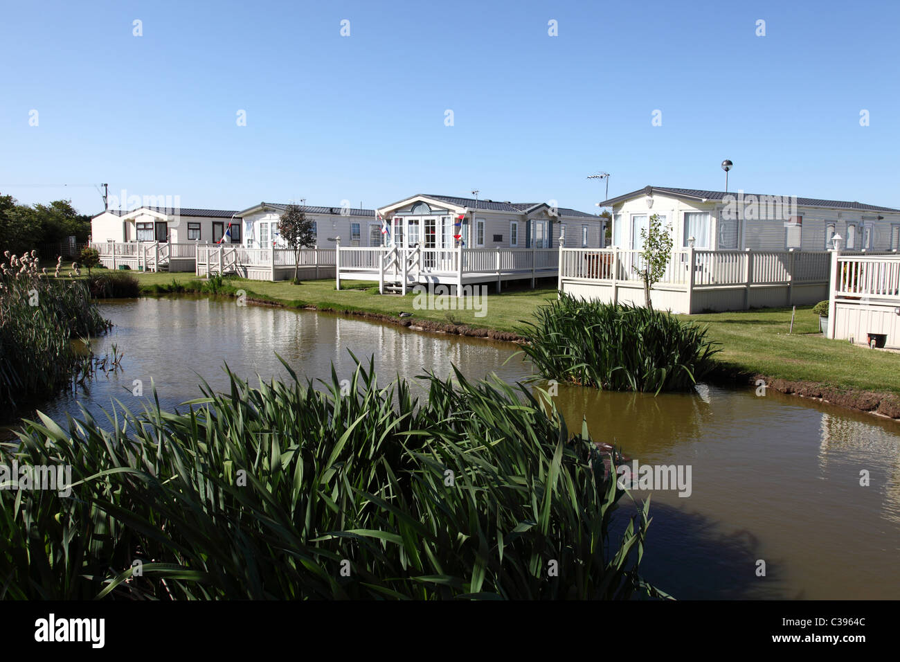 Statische Wohnwagen Ferienhäuser auf einem Gelände in Lincolnshire, England, Vereinigtes Königreich Stockfoto