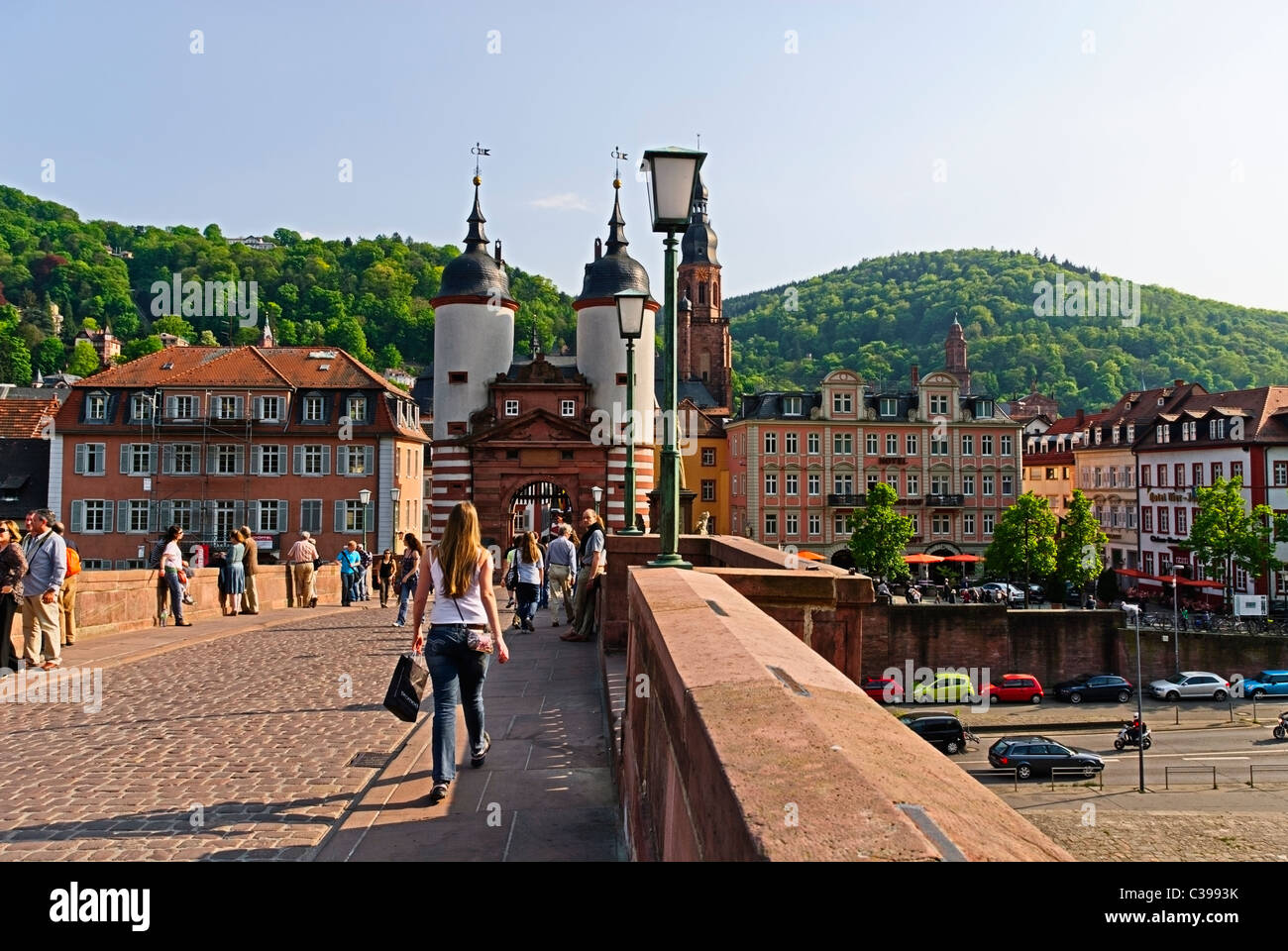 Heidelberger alte Brücke und alte Brücke Tor, Karl-Theodor-Brücke Alte Brücke, Neckar, Deutschland, Europa Stockfoto