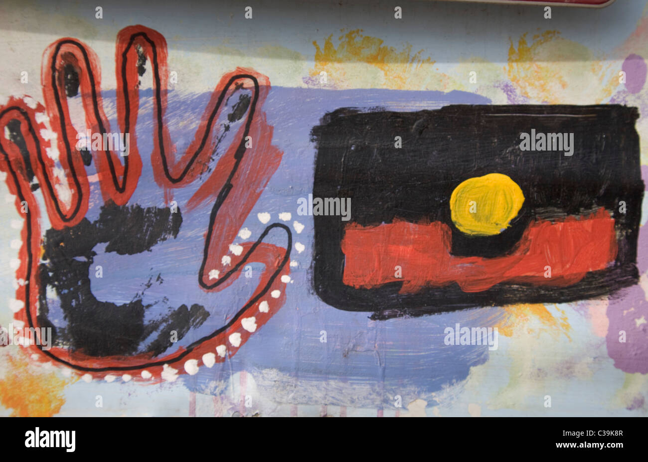 Malerei der australischen Aborigines Flagge in Adelaide Australien Stockfoto