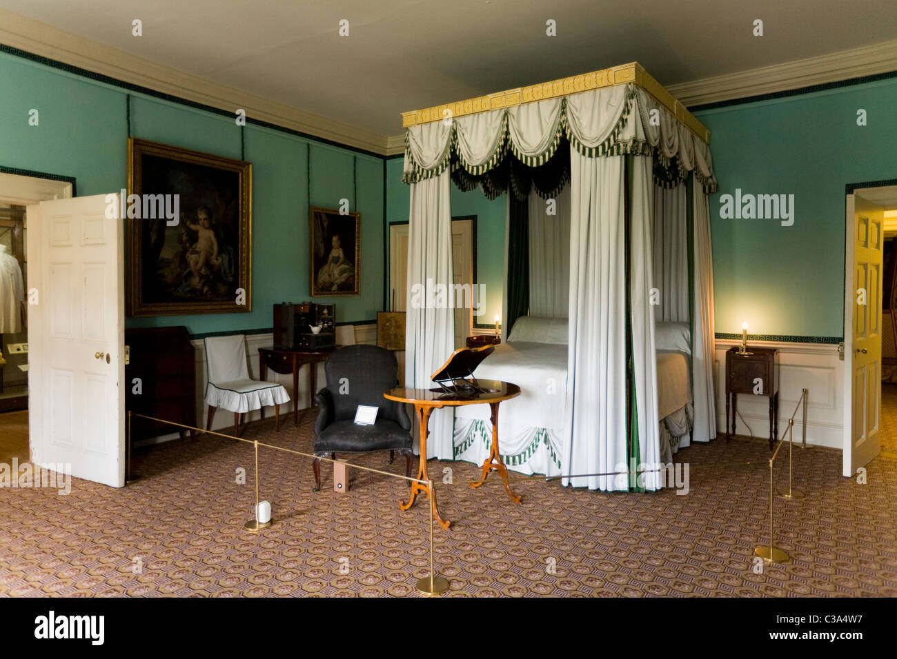 Innenraum der Königin ist Charlottes Schlafzimmer (Queen Charlotte Frau von König George 3. III); Kew Palace, Royal Botanic Gardens UK Stockfoto