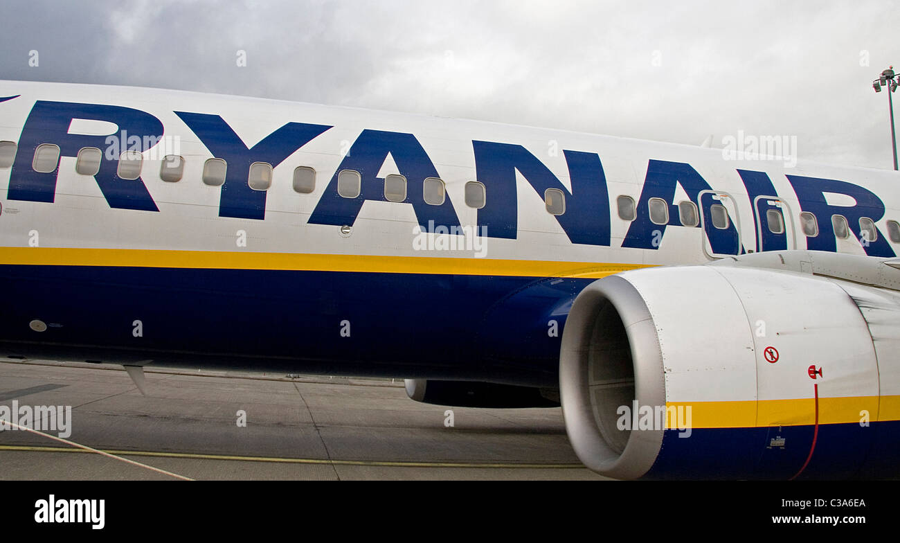 Ein Ryanair-Flugzeug am Flughafen Knock, West Irland Stockfoto
