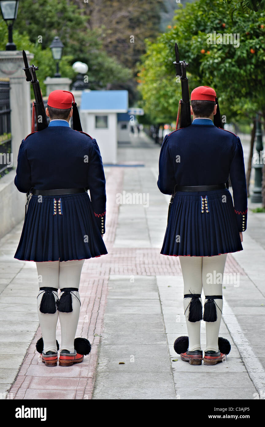 Wachwechsel zwischen griechischen Präsidenten wachen (Evzones) Stockfoto