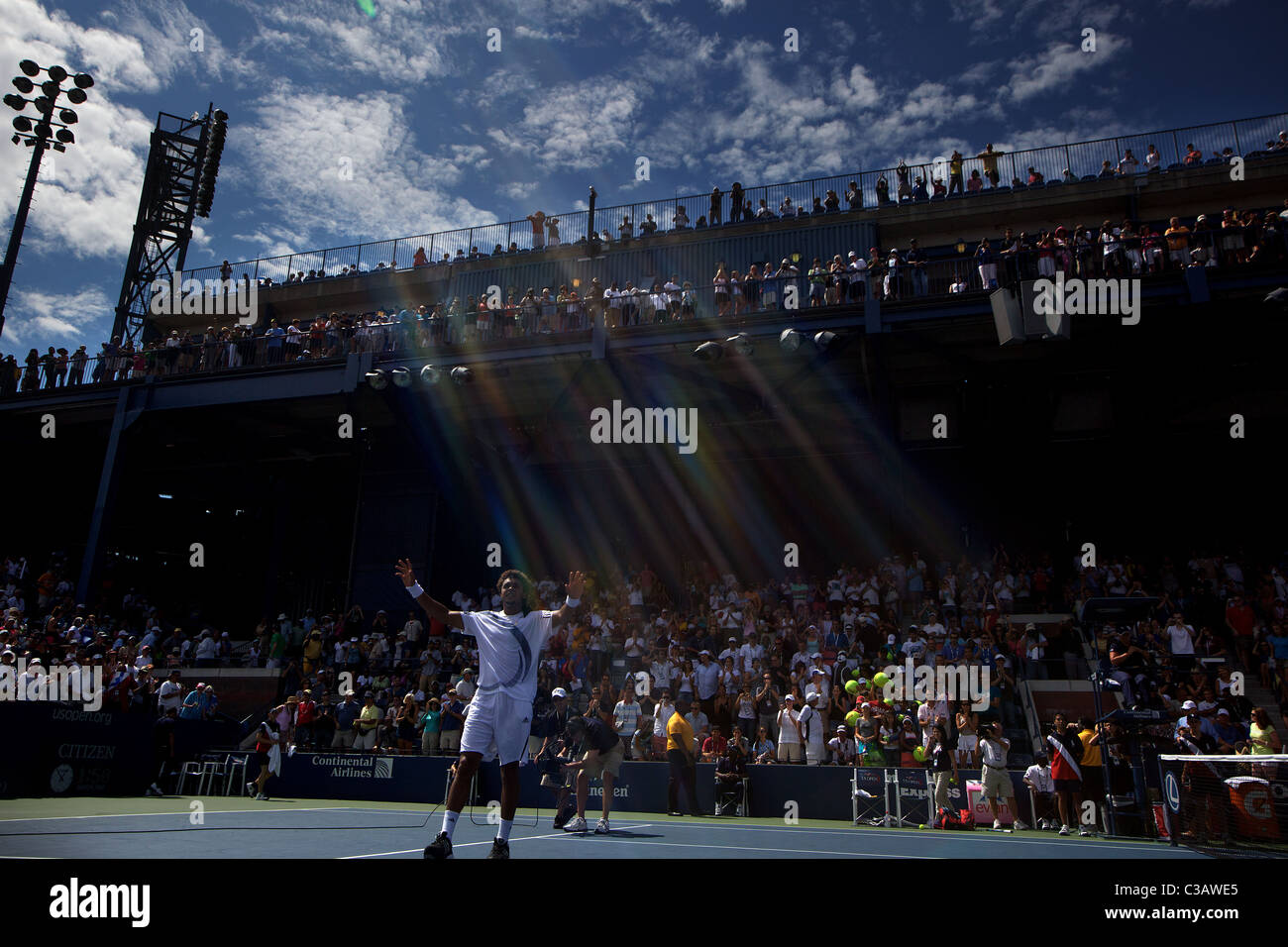 Jo-Wilfried Tsonga, Frankreich, in Aktion beim uns Open Tennisturnier in Flushing Meadows, New York, USA... Stockfoto