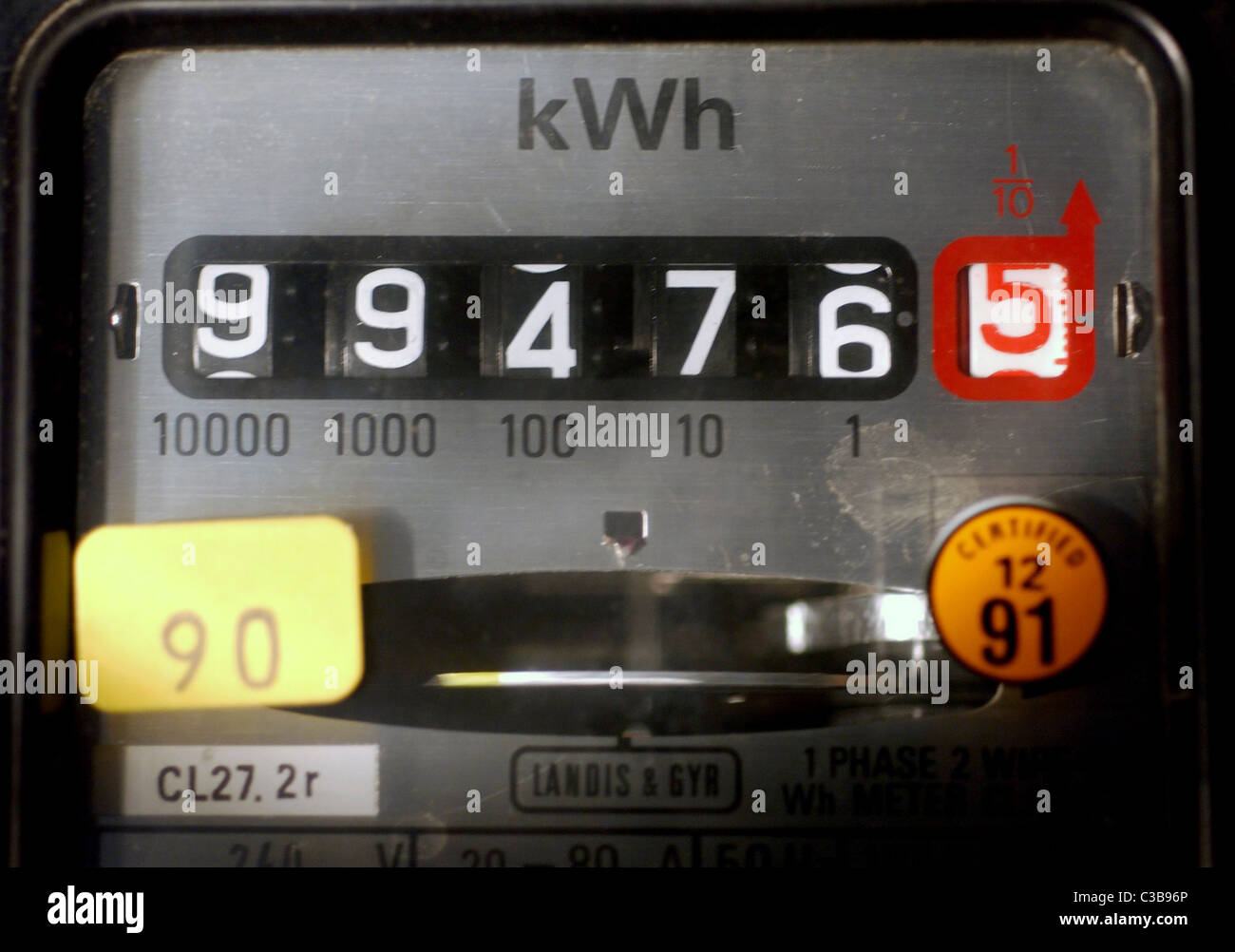 Elektromechanische Induktion Meter misst die Menge des Stroms durch einen inländischen Kunden Stockfoto