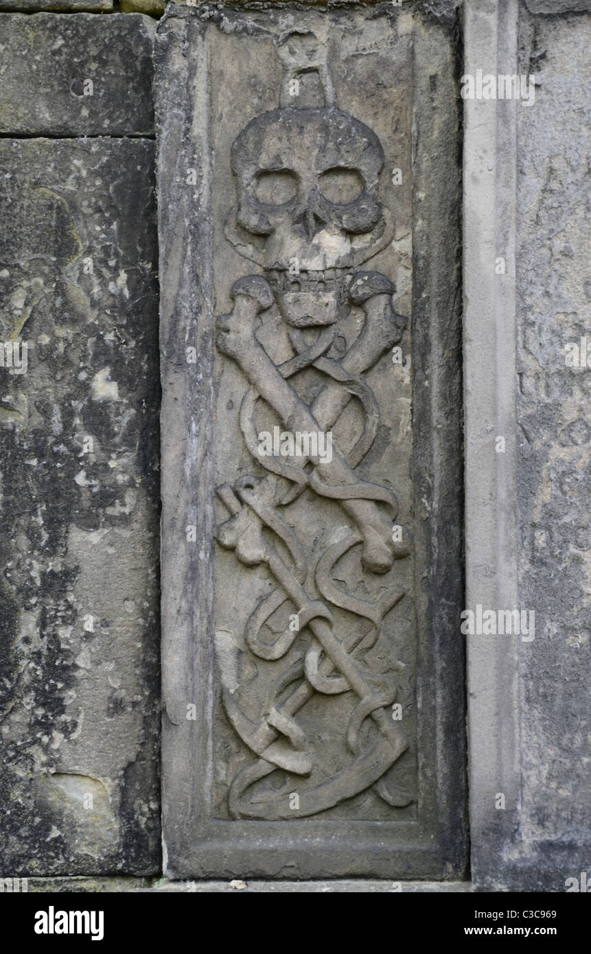 Detail von einem Denkmal in Greyfriars Kirkyard in Edinburgh, Schottland, Großbritannien. Stockfoto