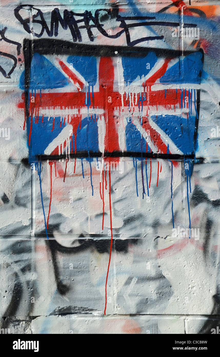 Graffiti mit einem Union Jack-Flagge zur Zeit der königlichen Hochzeit von William und Kate. Stockfoto