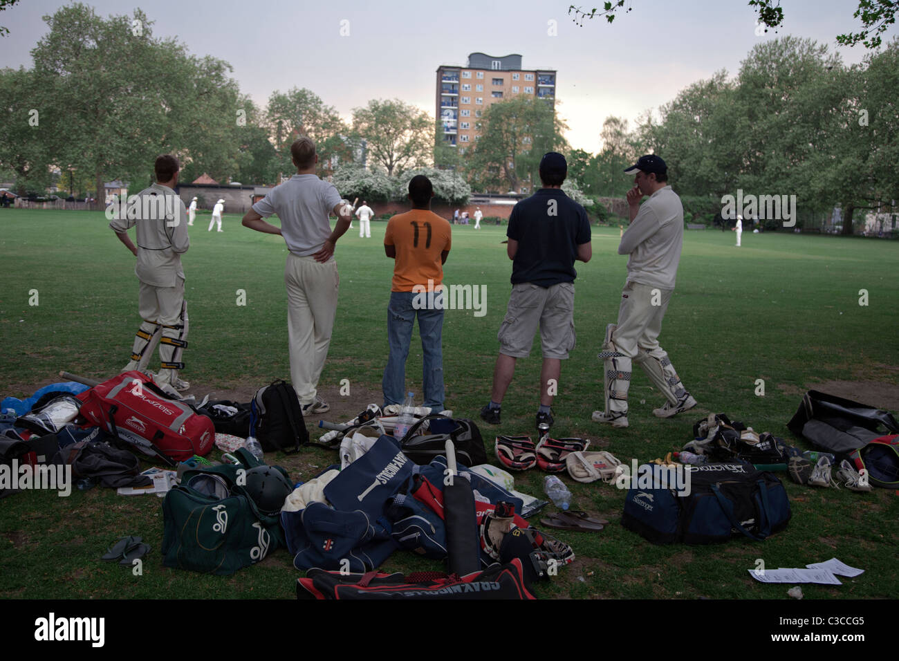 Cricket im London Felder in hackney, London Stockfoto