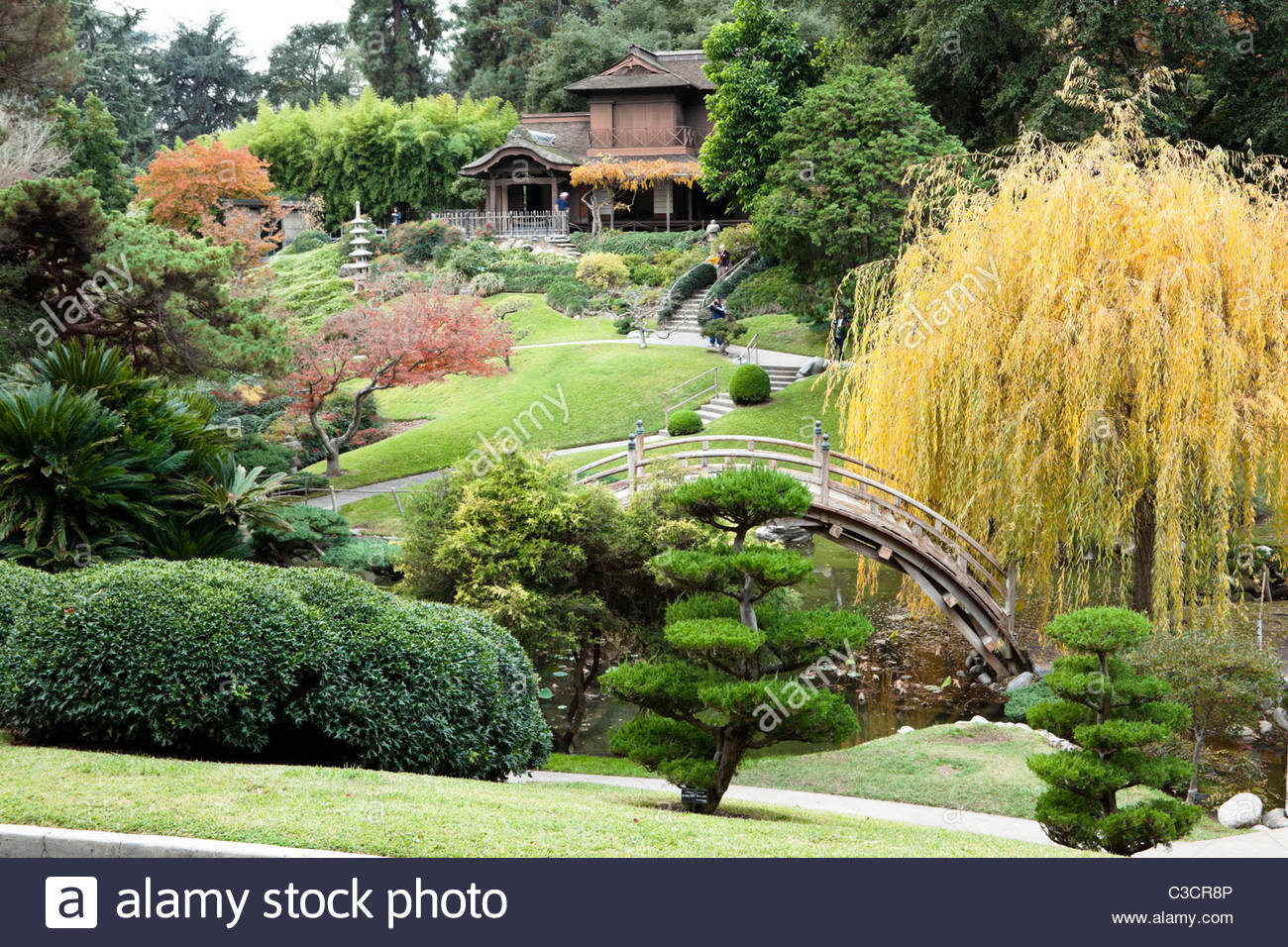 Japanische Garten Brucke Und Traditionelles Haus An Der Huntington