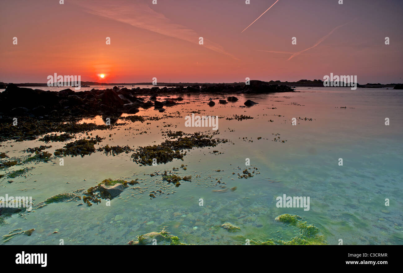 Sunrise Beach guernsey Stockfoto