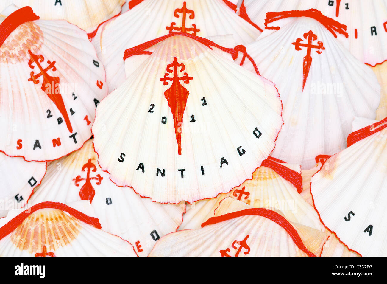 Spanien, Galicien: The St. James Shell ist ein Symbol für alle Pilger von St. James Stockfoto