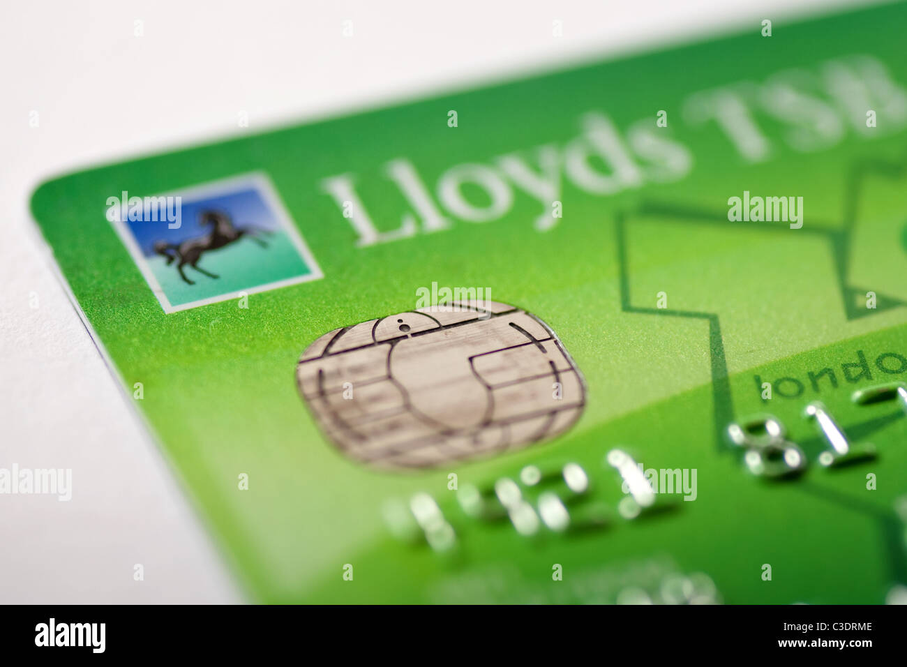 Nahaufnahme Detail der Chip n Pin auf Lloyds TSB EC-Karte Stockfoto
