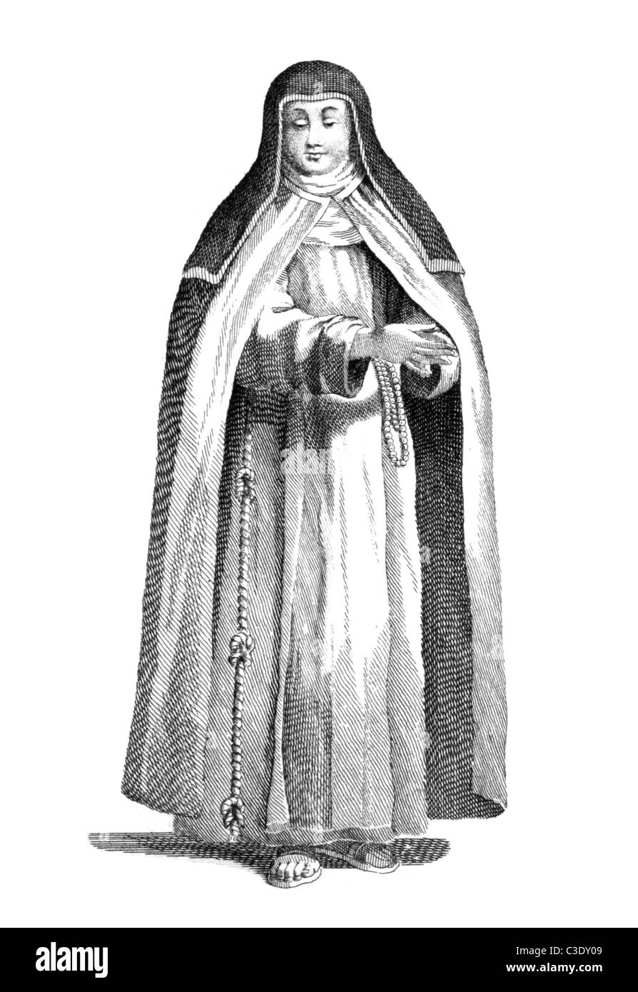 Ein Kapuziner Nonne auf Gravur aus den 1700er Jahren. Stockfoto